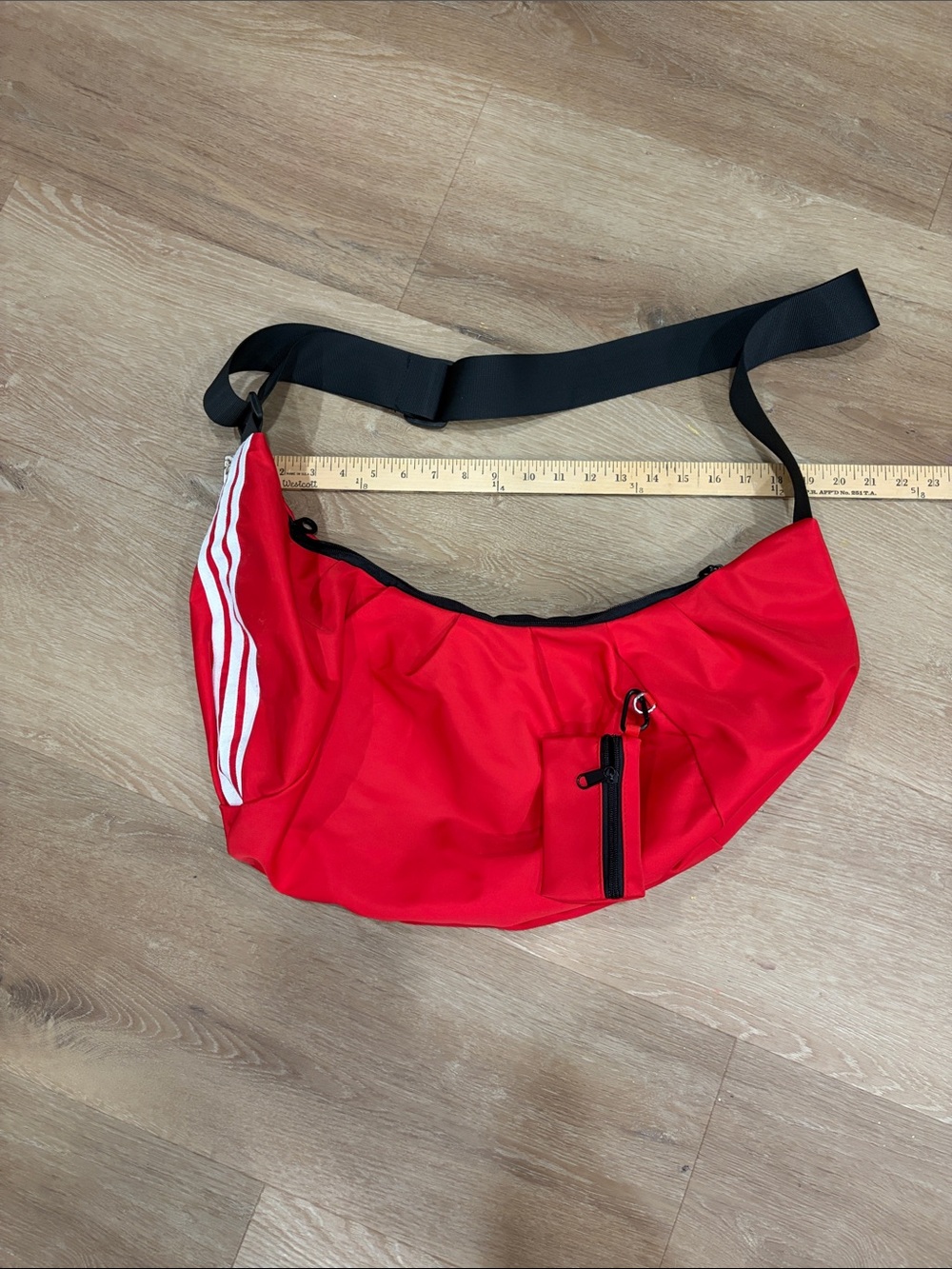 Red Crossbody Shoulder Bag with White Stripe Accent